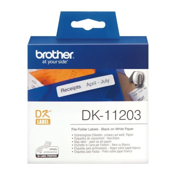 Etichete de hartie Original Brother Black on White, DK11203, pentru P-TOUCH QL-1100|QL-800|QL-810|QL-1050|QL-1060|QL-500|QL-560|QL-570|QL-580|QL-650|QL-700, 17x87mm, 300buc, incl.TV 0 RON, „DK11203”