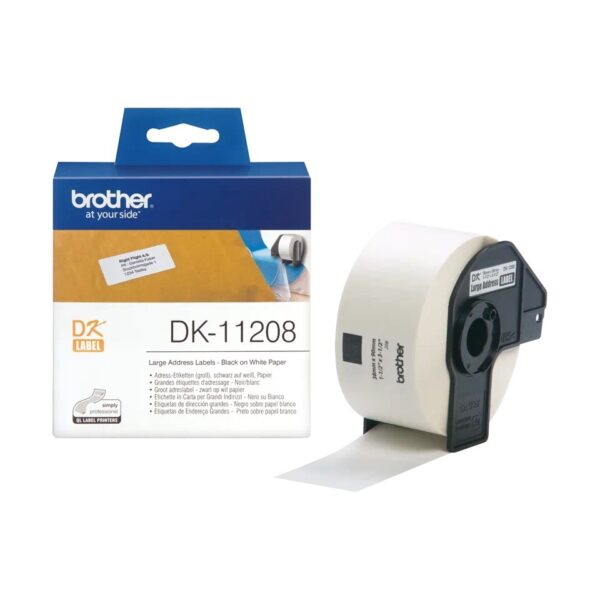 Etichete de hartie Original Brother Black on White, DK11208, pentru P-TOUCH QL-1100|QL-800|QL-810|QL-1050|QL-1060|QL-500|QL-560|QL-570|QL-580|QL-650|QL-700, 38x90mm,400buc, incl.TV 0 RON, „DK11208”