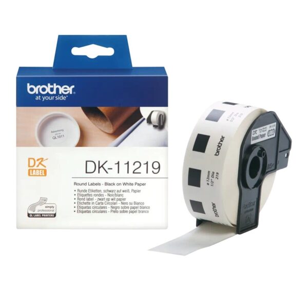Etichete de hartie Original Brother Black on White, DK11219, pentru P-TOUCH QL-1100|QL-800|QL-810|QL-1050|QL-1060|QL-500|QL-560|QL-570|QL-580|QL-650|QL-700, 12x12mm, 1200buc, incl.TV 0 RON, „DK11219”