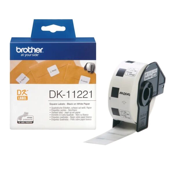 Etichete de hartie Original Brother Black on White, DK11221, pentru P-TOUCH QL-1100|QL-800|QL-810|QL-1050|QL-1060|QL-500|QL-560|QL-570|QL-580|QL-650|QL-700, 23x23mm, 1000buc, incl.TV 0 RON, „DK11221”