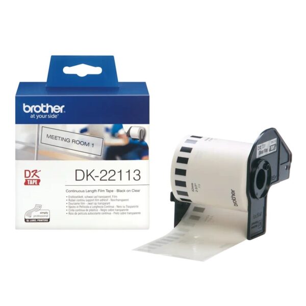 Banda Continua Hartie Original Brother Black on Clear, DK22113, pentru P-TOUCH QL-1100|QL-800|QL-810|QL-1050|QL-1060|QL-500|QL-560|QL-570|QL-580|QL-650|QL-700, 62x15mm, 24m, incl.TV 0 RON, „DK22113”