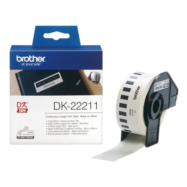 Banda Continua Hartie Original Brother Black on White, DK22211, pentru P-TOUCH QL-1100|QL-800|QL-810|QL-1050|QL-1060|QL-500|QL-560|QL-570|QL-580|QL-650|QL-700, 29x15mm,24m, incl.TV 0 RON, „DK22211”