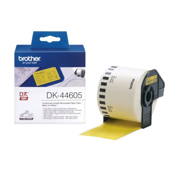 Banda Continua Hartie Original Brother Black on Yellow, DK44605, pentru P-TOUCH QL-1100|QL-800|QL-810|QL-1050|QL-1060|QL-500|QL-560|QL-570|QL-580|QL-650|QL-700, 62x30mm, 48m, incl.TV 0 RON, „DK44605”