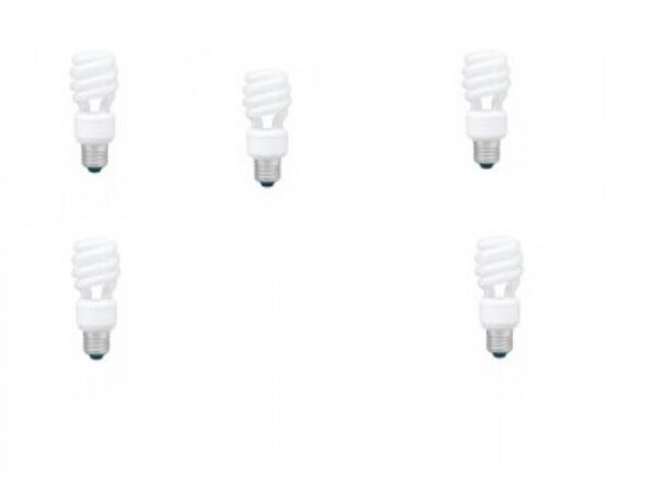 SET 5 becuri fluorescent Panasonic, soclu E27, putere 14W, forma spirala, lumina alb calda, alimentare 220 – 240 V, „EFD14E27HD3E-5” (timbru verde 2.25 lei)