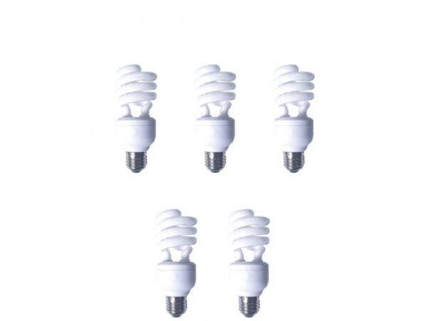 SET 5 becuri fluorescent Panasonic, soclu E27, putere 19W, forma spirala, lumina alb rece, alimentare 220 – 240 V, „EFD19E65HD3E-5” (timbru verde 2.25 lei)