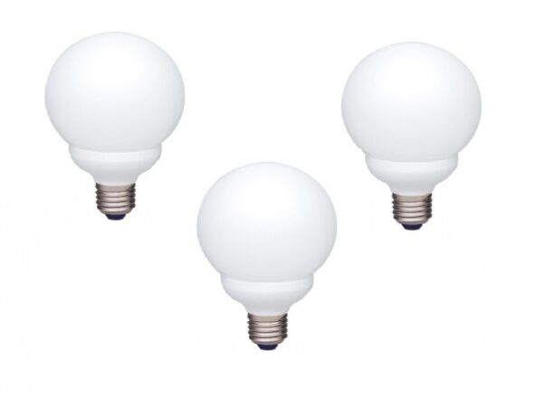 SET 3 becuri fluorescent Panasonic, soclu E27, putere 13W, forma sferic, lumina alb calda, alimentare 220 – 240 V, „EFG13E282V-3” (timbru verde 1.35 lei)