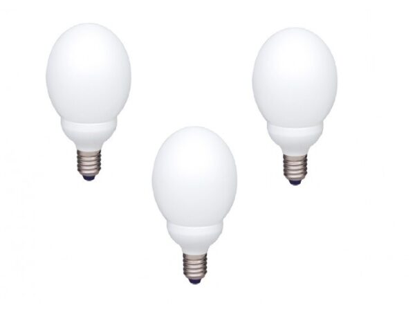 SET 3 becuri fluorescent Panasonic, soclu E27, putere 13W, forma sferic, lumina alb rece, alimentare 220 – 240 V, „EFG13E672V-3” (timbru verde 1.35 lei)