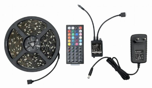 BANDA LED GEMBIRD, RGB diferite culori, 280lm, 17W, 150 x LED, banda 5m, telecomanda, rezistenta la stropi IP65, cablu 1.5m, „LED-S-RGB500-01”