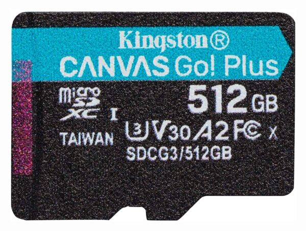 CARD MicroSD KINGSTON, 512 GB, MicroSD, clasa 10, standard UHS-I U3, „SDCG3/512GB” (timbru verde 0.03 lei)
