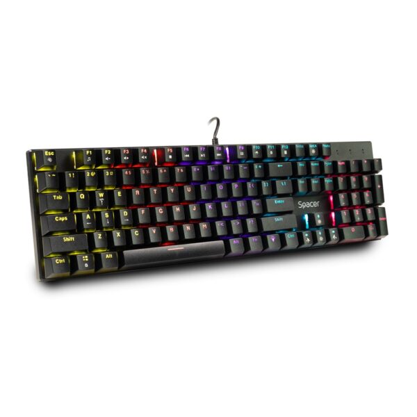 TASTATURA mecanica SPACER USB GLADIATOR, switch-uri mecanice rosii, 104 taste, anti-ghosting 26 taste, iluminare RGB , black, „SPKB-MK-GLADIATOR” (timbru verde 0.8 lei)
