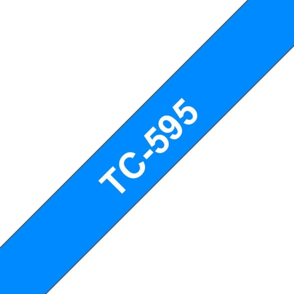 Banda laminata Original Brother White on Blue, TC595, pentru E105|E110|H100|H101|H105|H110|H111|P300|128|200|1000|1010|1090|1100|1120|1130|1160|1170|1180|1190|1200|1230|1280|1290|6100|7100|ST1150, 9mm, incl.TV 0 RON, „TC595”