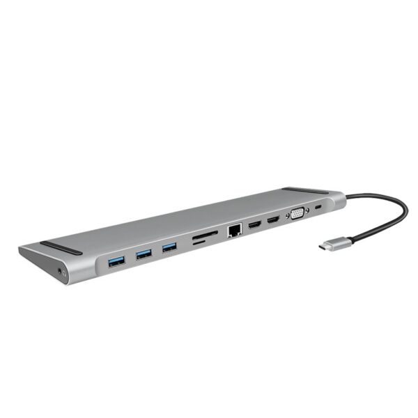 DOCKING Station LOGILINK universal, conectare PC USB TYPE-C 3.2, USB 3.0 x 3, porturi video VGA x 1, HDMI x 2, RJ-45, card reader, PD 3.0 pana la 100W, argintiu, „UA0373” (timbru verde 0.18 lei)