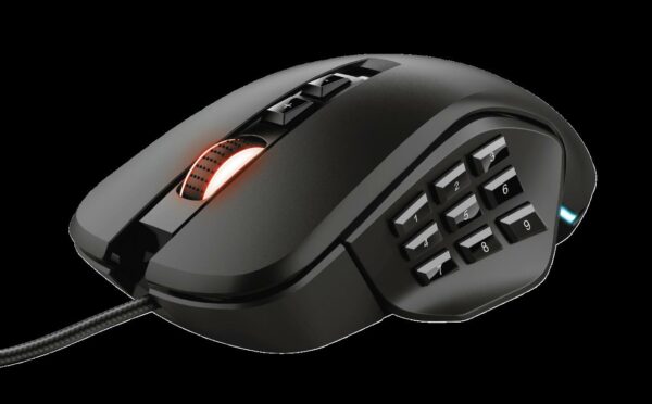 MOUSE TRUST, „GXT 970 Morfix”, gaming, cu fir, USB, optic, 5000 dpi, butoane/scroll 14/1, iluminare, butoane programabile, mod dual de conectare, laterale detasabile customizabile, negru, „TR-23764” (timbru verde 0.18 lei)