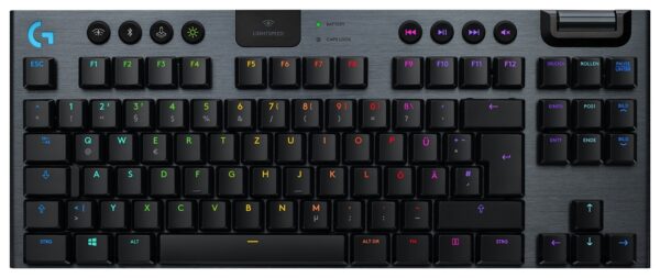 LOGITECH G915 TKL Tenkeyless LIGHTSPEED Wireless RGB Mechanical Gaming Keyboard – CARBON – US INTL – 2.4GHZ/BT – INTNL – CLICKY SWITCH „920-009537” (timbru verde 0.8 lei)
