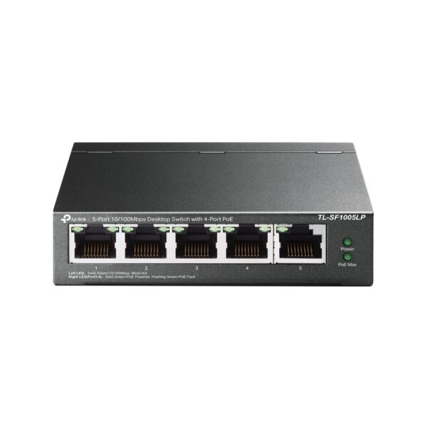 SWITCH PoE TP-LINK 5 porturi 10/100Mbps (4 PoE), IEEE 802.3af, carcasa metalica „TL-SF1005LP” (timbru verde 2 lei)