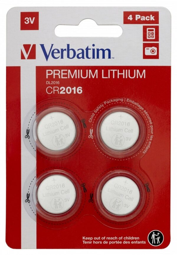 BATERIE VERBATIM, butoni (CR2016), 3V litiu, 4 buc., „49531” (timbru verde 0.04 lei)