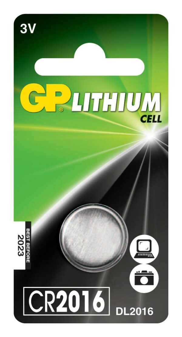 Baterie GP Batteries, butoni (CR2016) 3V lithium, blister 1 buc. „GPCR2016-2CPU1” „GPPBL2016140” (timbru verde 0.01 lei)