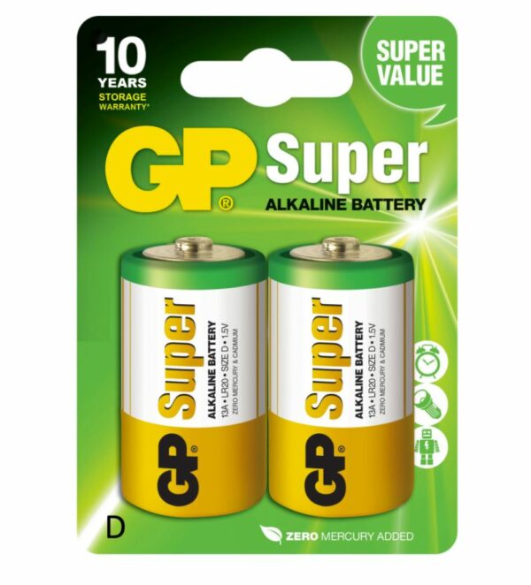 Baterie GP Batteries, Super Alcalina D (LR20) 1.5V alcalina, blister 2 buc. „GP13A-2UE2” „GPPCA13AS005” – 17154 (timbru verde 0.16 lei)