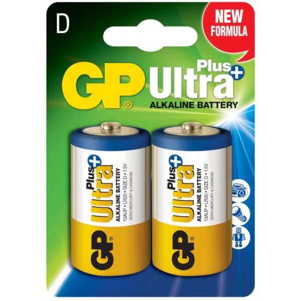 Baterie GP Batteries, Ultra+ Alcalina D (LR20) 1.5V alcalina, blister 2 buc. „GP13AUP-2UE2” „GPPCA13UP011” (timbru verde 0.16 lei)