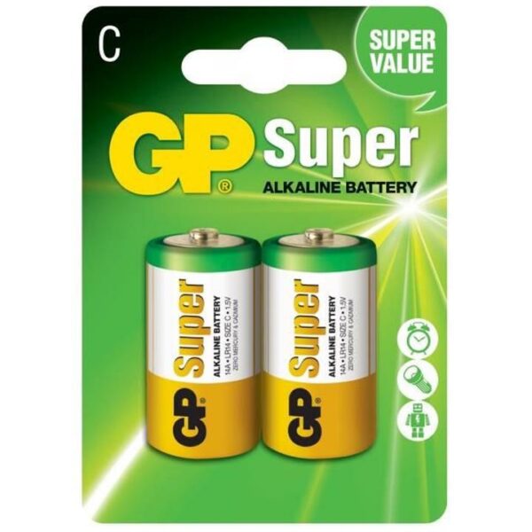 Baterie GP Batteries, Super Alcalina C (LR14) 1.5V alcalina, blister 2 buc. „GP14A-2UE2” „GPPCA14AS003” – 16370 (timbru verde 0.20 lei)
