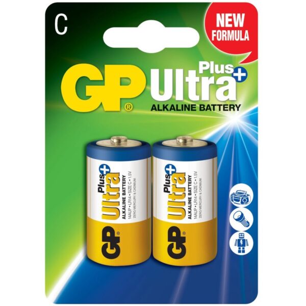Baterie GP Batteries, Ultra+ Alcalina C (LR14) 1.5V alcalina, blister 2 buc. „GP14AUP-2UE2” „GPPCA14UP011” (timbru verde 0.16 lei)