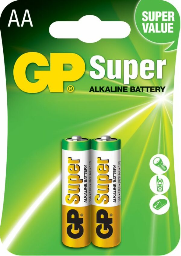 Baterie GP Batteries, Super Alcalina AA (LR6) 1.5V alcalina, blister 2 buc. „GP15A-2UE2” „GPPCA15AS014” (timbru verde 0.16 lei)
