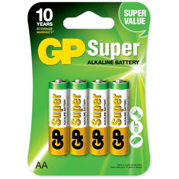 Baterie GP Batteries, Super Alcalina AA (LR6) 1.5V alcalina, blister 4 buc. „GP15A-2UE4” „GPPCA15AS015” (timbru verde 0.32 lei)