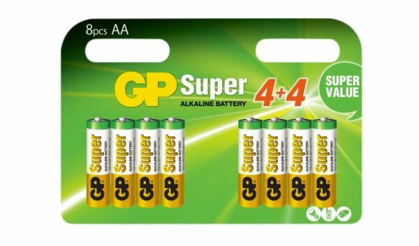 Baterie GP Batteries, Super Alcalina AA (LR6) 1.5V alcalina, blister 8 buc. „GP15A4/4-2PL8” „GPPCA15AS087” (timbru verde 0.64 lei)