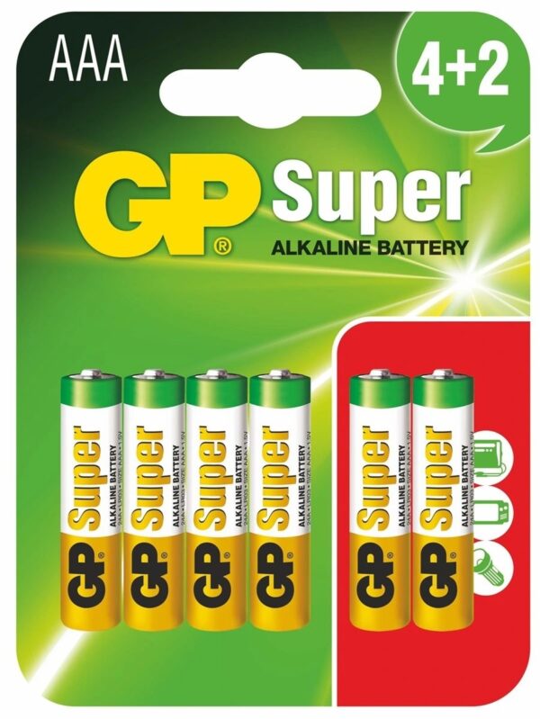 Baterie GP Batteries, Super Alcalina AAA (LR03) 1.5V alcalina, blister 6 buc. „GP24A4/2-2UE6” „GPPCA24AS065” – 333586 (timbru verde 0.48 lei)