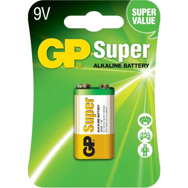 Baterie GP Batteries, Super Alcalina (6LF22) 9V alcalina, blister 1 buc. „GP1604A-5UE1” „GPPVA9VAS010” (timbru verde 0.08 lei)
