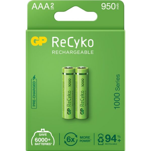 Acumulatori GP Batteries, ReCyko 1000mAh AAA (LR03) 1.2V NiMH, paper box 2 buc. „GP100AAAHCE-2EB2” „GPRHC103E000” (timbru verde 0.16 lei)