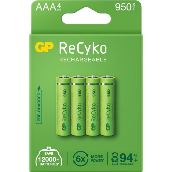 Acumulatori GP Batteries, ReCyko 1000mAh AAA (LR03) 1.2V NiMH, paper box 4 buc. „GP100AAAHCE-2EB4” „GPRHC103E001” (timbru verde 0.32 lei)