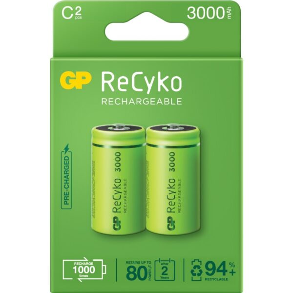Acumulatori GP Batteries, ReCyco 3000mAh C (R14) 1.2V NiMH, paper box 2 buc. 300CHCB-EB2, „GPRHC30CB025” (timbru verde 0.16 lei)