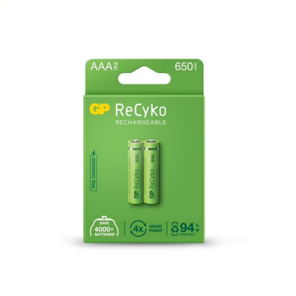 Acumulatori GP Batteries, ReCyco 650mAh AAA (LR03) 1.2V NiMH, paper box 2 buc. 65AAAHCE-EB2 , „GPRHCH63E023” (timbru verde 0.16 lei)