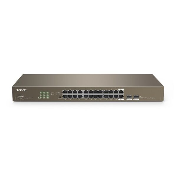 SWITCH Tenda 24 porturi Gigabit + 2 porturi SFP, carcasa metalica rackabil, „TEG1024F” (timbru verde 0.8 lei)