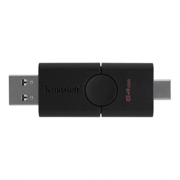 MEMORIE USB KINGSTON 64 GB, USB 3.2 gen 1 | USB 3.2 Type-C, clasica, carcasa plastic, negru, „DTDE/64GB” (timbru verde 0.03 lei)