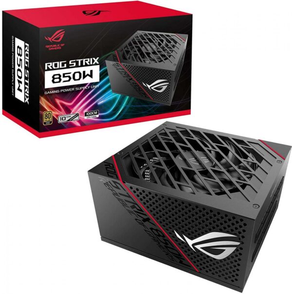 SURSA ASUS, 850 W, „ROG STRIX 850” modulara, ATX 12V, fan 135 mm x 1, 80 Plus Gold, MB 20+4 pin x 1, CPU 4+4 pin x 2, PCI-E 6+2 pin x 6, SATA x 8, MOLEX 4-pin x 6, „ROG-STRIX-850G” (timbru verde 2 lei)