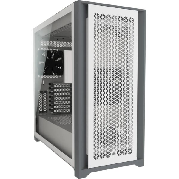 CARCASA CORSAIR Middle Tower, ATX, „5000D AIRFLOW”, fara sursa, sticla securizata, fan x 2, USB 3.0 x 2, USB 3.1 gen 2 Type-C x 1, Jack 3.5 mm x 1, mesh pt. filtrare praf, fan controller, alb/ gri, „CC-9011211-WW” (timbru verde 0.16 lei)