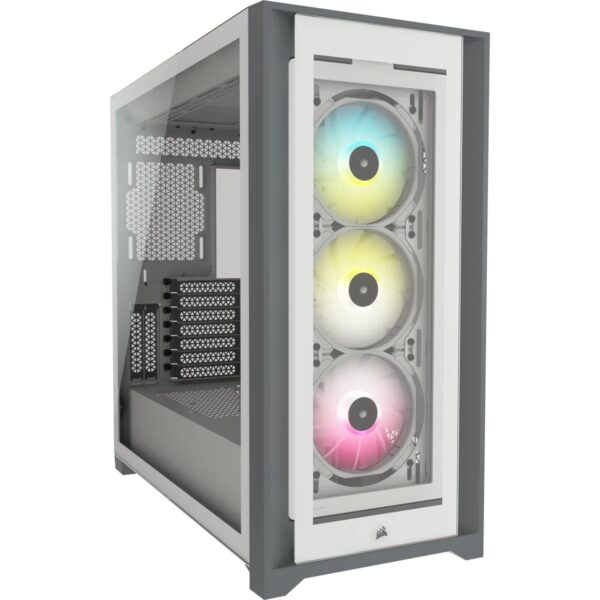 CARCASA CORSAIR Middle Tower, ATX, „iCUE 5000X RGB”, fara sursa, sticla securizata, fan x 3, USB 3.0 x 2, USB 3.1 gen 2 Type-C x 1, Jack 3.5 mm x 1, mesh pt. filtrare praf, fan controller, alb, „CC-9011213-WW” (timbru verde 0.24 lei)