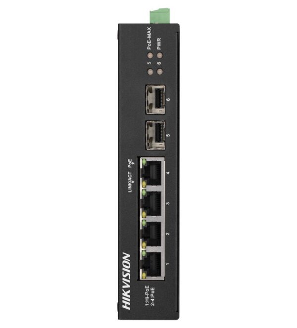 SWITCH Hikvision, Gigabit x 4, SFP x 2, carcasa metalica, „DS-3T0506HP-E/HS” (timbru verde 2 lei)