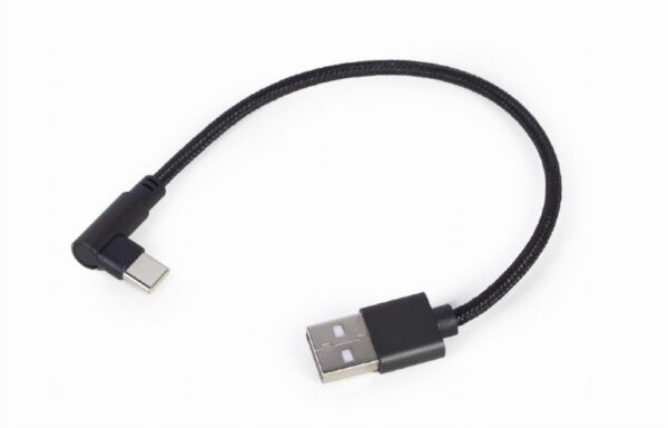 CABLU alimentare si date GEMBIRD, pt. smartphone, USB 2.0 (T) la USB 2.0 Type-C (T) 90 grade, 0.2m, negru, „CC-USB2-AMCML-0.2M” (timbru verde 0.08 lei)