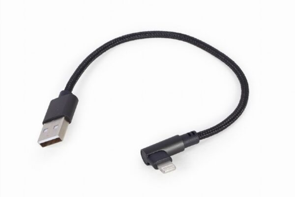 CABLU alimentare si date GEMBIRD, pt. smartphone, USB 2.0 (T) la Lightning (T) 90 grade, 0.2m, negru, „CC-USB2-AMLML-0.2M” (timbru verde 0.08 lei)
