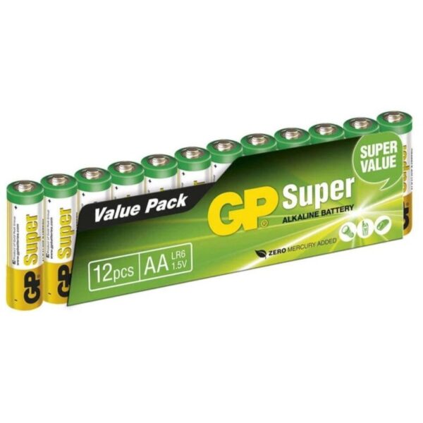 Baterie GP Batteries, Super Alcalina AA (LR6) 1.5V alcalina, shrink 12 buc. „GP15A-2VES12” „GPPCA15AS121” – 18350 (timbru verde 0.96 lei)