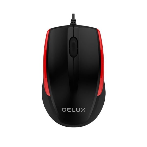 MOUSE DELUX, PC sau NB, cu fir, USB, optic, 1000 dpi, butoane/scroll 3/1, , negru-rosu, „M321BU-BR” (timbru verde 0.18 lei)