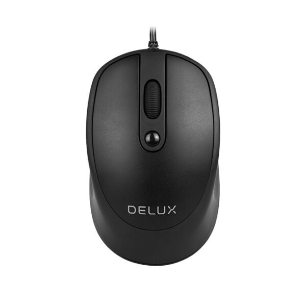 MOUSE DELUX, PC sau NB, cu fir, USB, optic, 3200 dpi, butoane/scroll 4/1, , negru, „M366BU-BK” (timbru verde 0.18 lei)