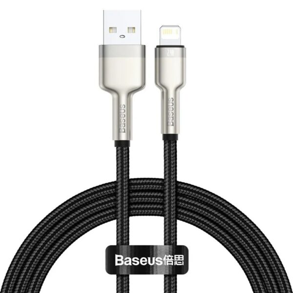 CABLU alimentare si date Baseus Cafule Metal, Fast Charging Data Cable pt. smartphone, USB la Lightning Iphone 2.4A, braided, 1m, negru „CALJK-A01” (timbru verde 0.08 lei) – 6953156202245