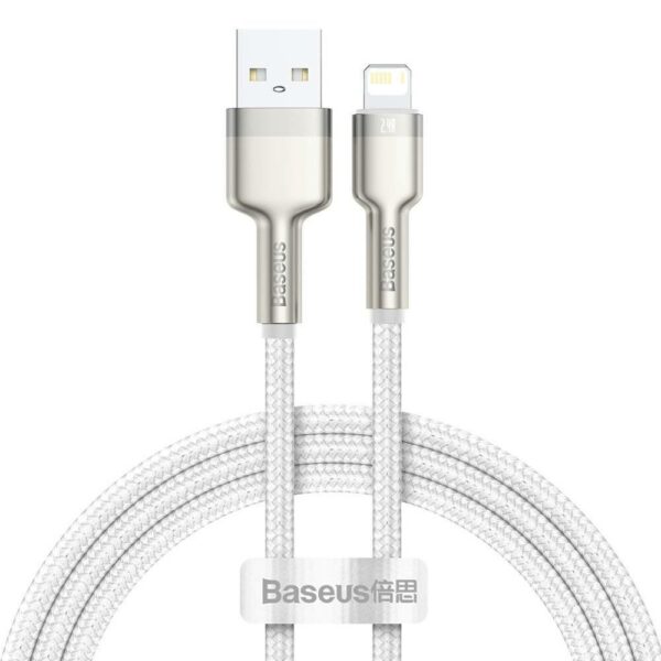CABLU alimentare si date Baseus Cafule Metal, Fast Charging Data Cable pt. smartphone, USB la Lightning Iphone 2.4A, braided, 1m, alb „CALJK-A02” (timbru verde 0.08 lei) – 6953156202252