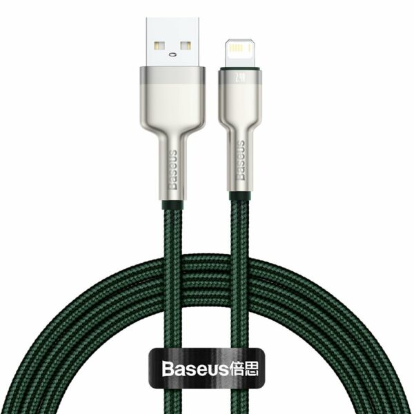 CABLU alimentare si date Baseus Cafule Metal, Fast Charging Data Cable pt. smartphone, USB la Lightning Iphone 2.4A, braided, 1m, verde „CALJK-A06” (timbru verde 0.08 lei) – 6953156202276