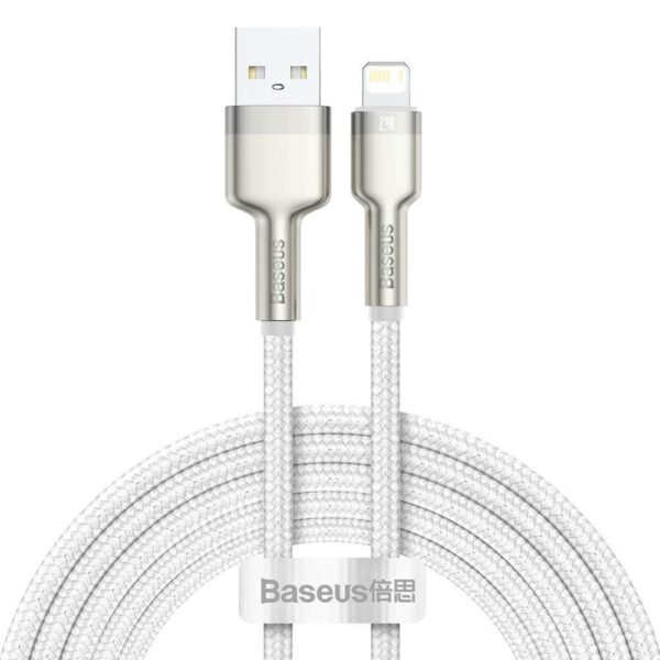 CABLU alimentare si date Baseus Cafule Metal, Fast Charging Data Cable pt. smartphone, USB la Lightning Iphone 2.4A, braided, 2m, alb „CALJK-B02” (timbru verde 0.08 lei) – 6953156202290
