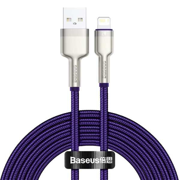 CABLU alimentare si date Baseus Cafule Metal, Fast Charging Data Cable pt. smartphone, USB la Lightning Iphone 2.4A, braided, 2m, violet „CALJK-B05” (timbru verde 0.08 lei) – 6953156202306